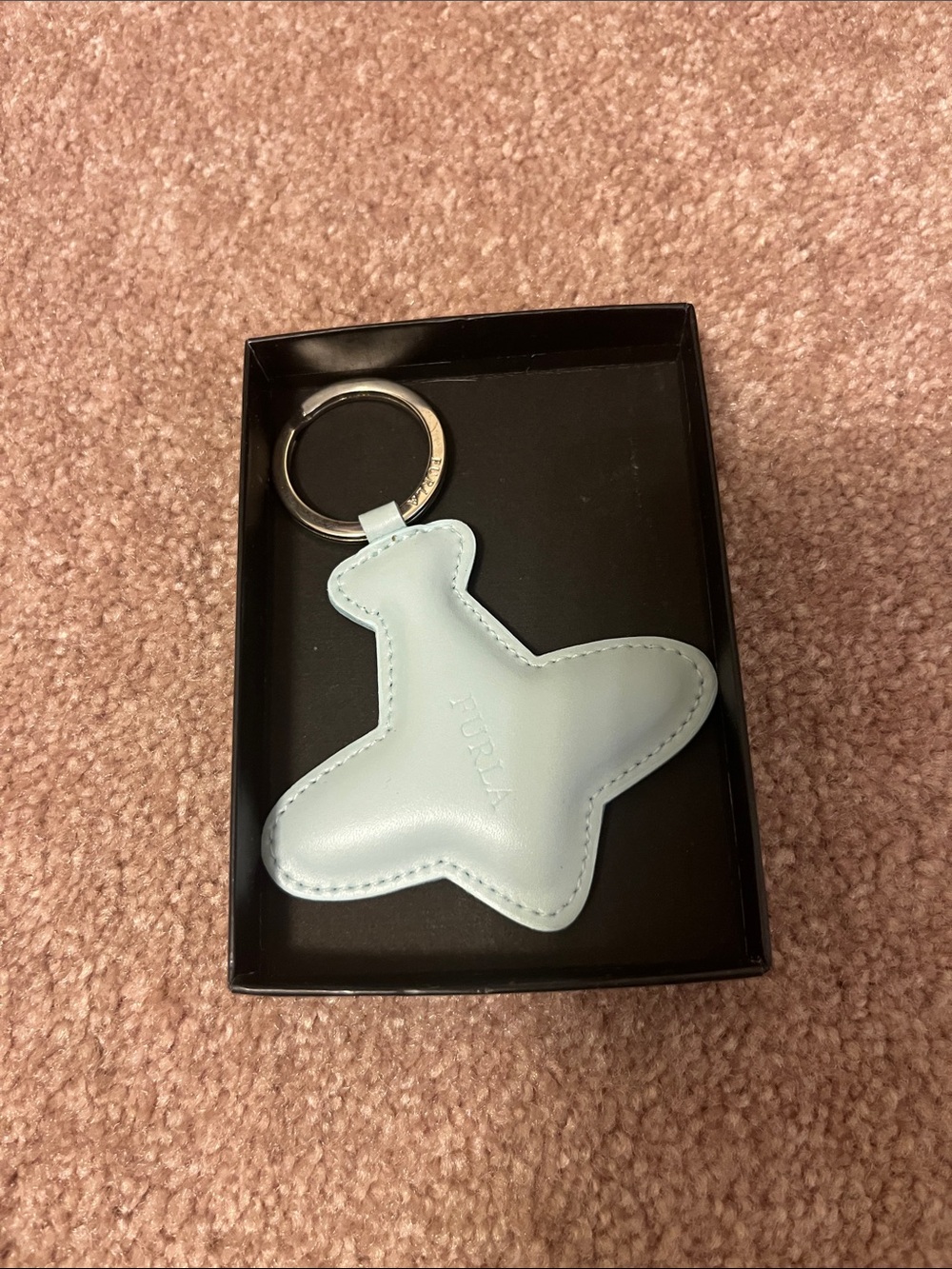 Furla Baby Blue Leather Airplane Keyring